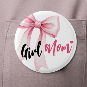 Pink Bow Girl Mom Ribbon Cute Baby Shower 6 Cm Round Badge
