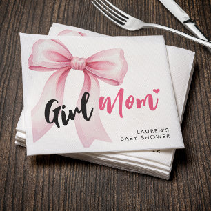 Pink Bow Girl Mom Ribbon Cute Baby Shower Napkin