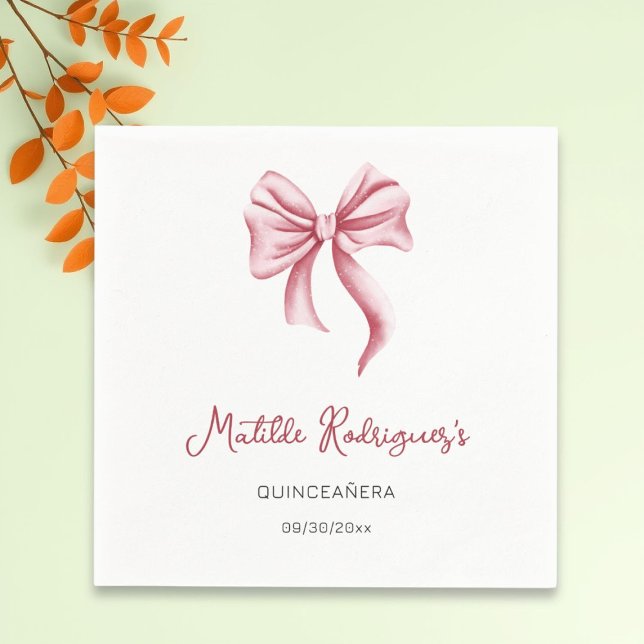 Pink Bow Girl Quinceanera Birthday Napkin (Creator Uploaded)