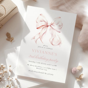 Pink Bow Girl Third Birthday Invitation