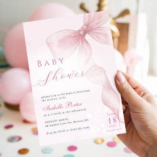 Pink Bow Girl Winter Baby Shower Invitation