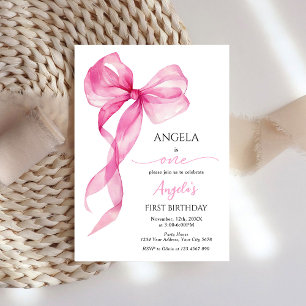 Pink Bow Girls 1st Birthday Invitation