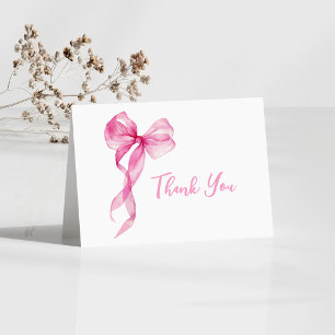 Pink Bow Girls 1st Birthday Thank You Card