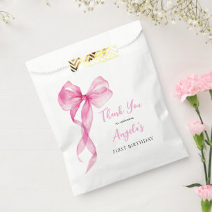 Pink Bow Girls 1st Birthday Thank You Favour Bags