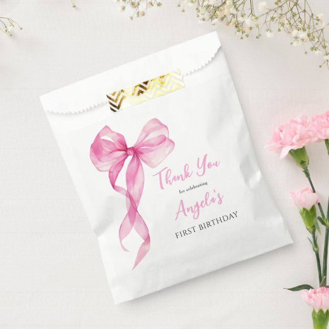 Pink Bow Girls 1st Birthday Thank You Favour Bags (Sealed)