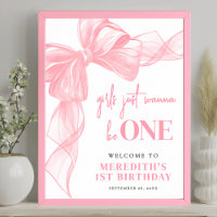 Pink Bow Girls 1st Birthday Welcome Sign