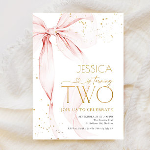 Pink Bow Girls 2nd Birthday Invitation