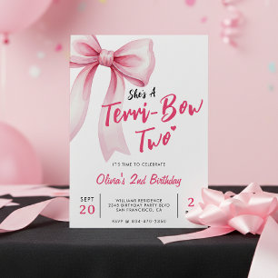 Pink Bow Girls 2nd Birthday Party Terrible Two Invitation