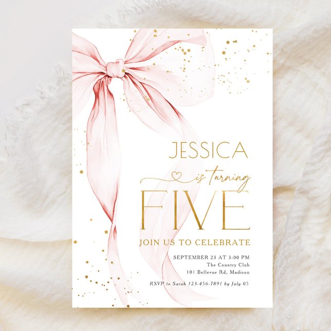 Pink Bow Girls 5th Birthday  Invitation (Creator Uploaded)