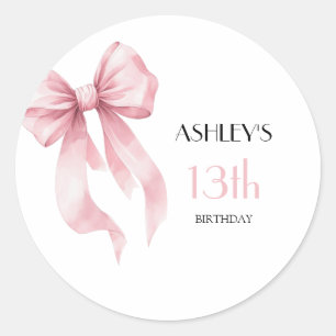 Pink Bow Girls Birthday Classic Round Sticker