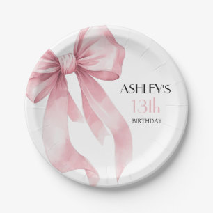 Pink Bow Girls Birthday Paper Plate