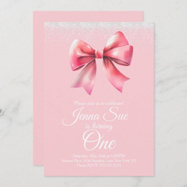 Pink Bow Girls Coquette Birthday Party Invitation (Front/Back)