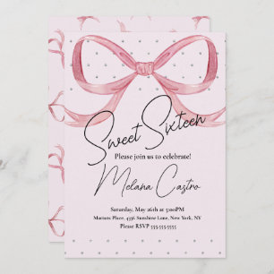 Pink Bow Girls Coquette Sweet 16 Birthday Invitation