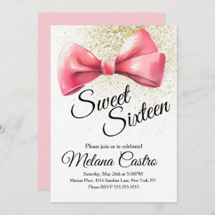 Pink Bow Girls Coquette Sweet 16 Birthday Invitation