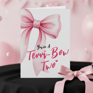 Pink Bow Girls Happy 2nd Birthday Terrible Two Card