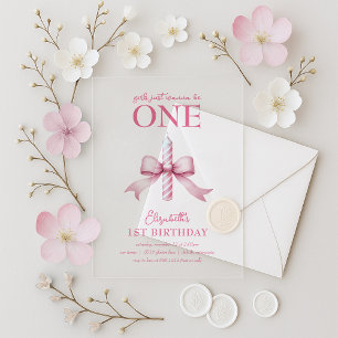 Pink Bow Girls Just Wanna Be One 1st Birthday  Acrylic Invitations