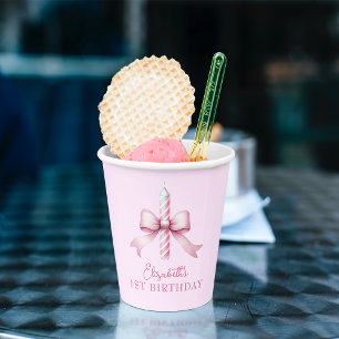 Pink Bow Girls Just Wanna Be One 1st Birthday Paper Cups