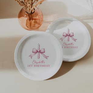 Pink Bow Girls Just Wanna Be One 1st Birthday  Paper Plate