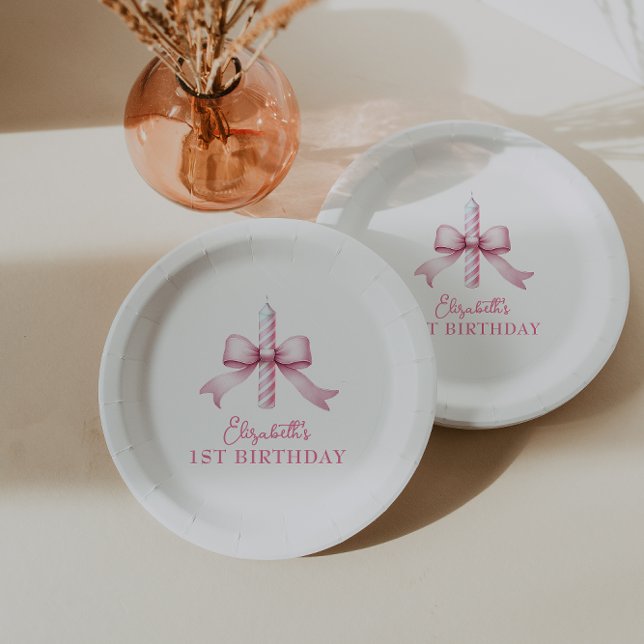 Pink Bow Girls Just Wanna Be One 1st Birthday  Paper Plate (Pink Bow Girls Just Wanna Be One 1st Birthday Paper Plates)
