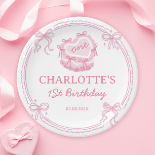 Pink Bow Girls Just Wanna Be One Birthday Paper Plate