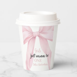 Pink Bow Girls Just Wanna be ONE First Birthday Paper Cups