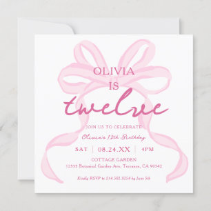 Pink Bow Girly Coquette 12th Birthday Party Squara Invitation