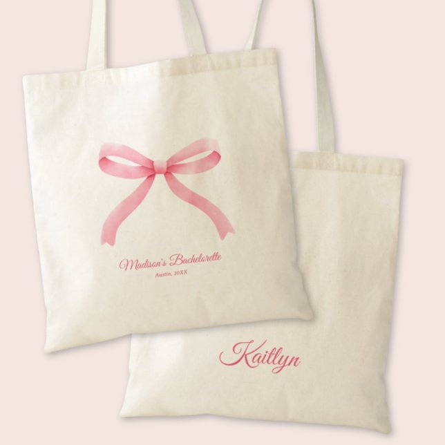 Pink Bow Girly Coquette Custom Bachelorette Party Tote Bag (Pink Bow Girly Coquette Custom Bachelorette Party Tote Bag
)