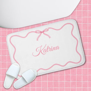 Pink Bow Girly Coquette Personalised Bath Mat