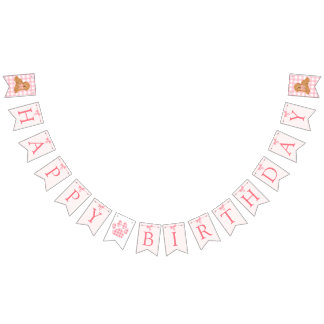 Pink Bow Golden Doodle Birthday Banner Flags