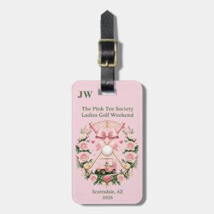 Pink Bow Golf Cart Floral Monogram Women Golfer Luggage Tag