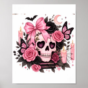Pink Bow Gothic Skull Coquette Halloween Poster