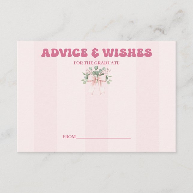 Pink Bow Grad Celebration Advice and Whishes Enclosure Card (Front)