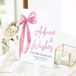 Pink Bow Grad Party Graduate Advice and Wishes Pedestal Sign