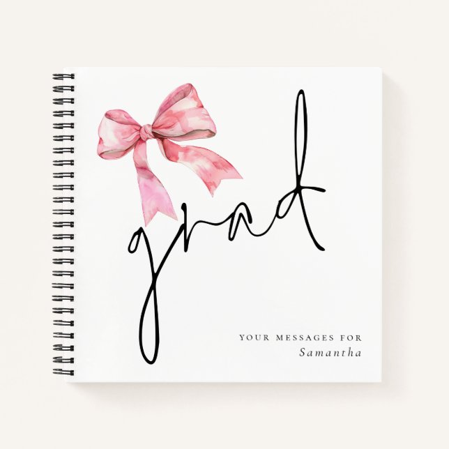 Pink Bow Grad Script Graduate Guest Book (Front)