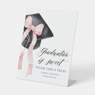 Pink Bow Gradation Cap Graduation is Sweet Favours Pedestal Sign
