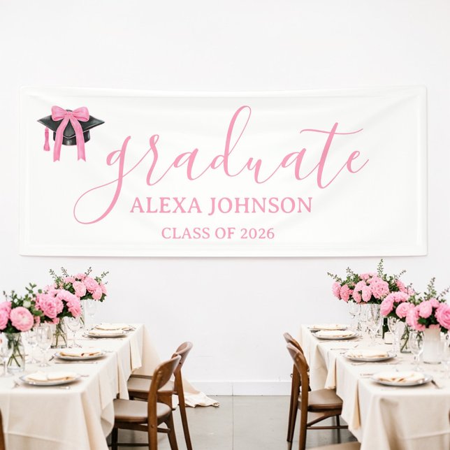 Pink Bow Graduation Cap Class Of 2026 Banner (Creator Uploaded)