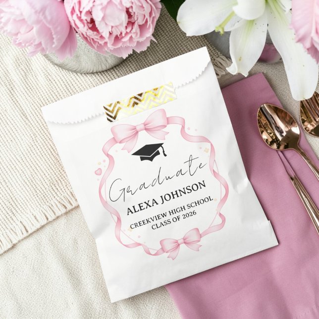 Pink Bow Graduation Cap Graduate Favour Bags (Creator Uploaded)