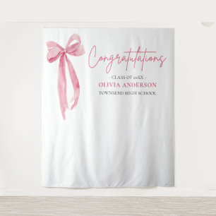 Pink Bow Graduation Congratulation Photo Backdrop Tapestry