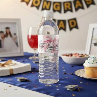Pink Bow Graduation Hat Graduate Water Bottle Label