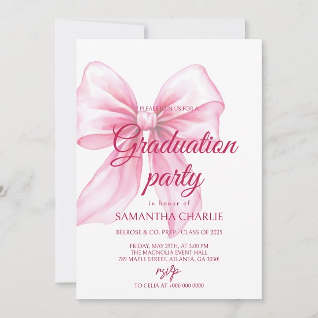 Pink Bow Graduation  Invitation (Front)