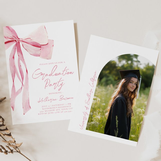Pink Bow Graduation  Invitation (Creator Uploaded)