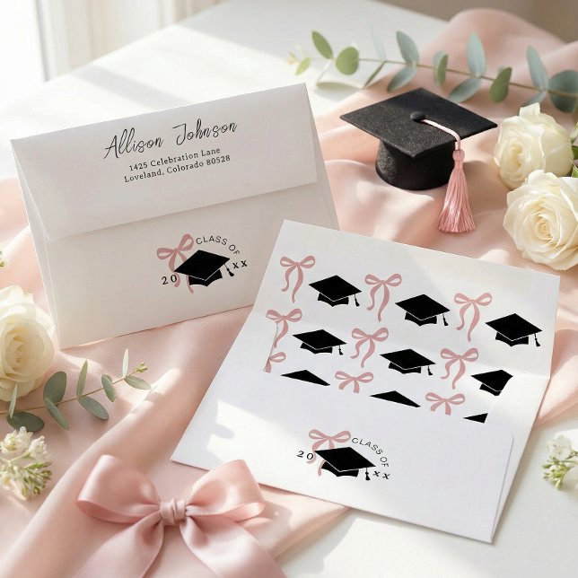 Pink Bow Graduation Invitation Return Address Envelope (Creator Uploaded)