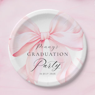 Pink Bow Graduation  Paper Plate