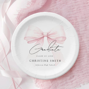 Pink Bow Graduation Paper Plates