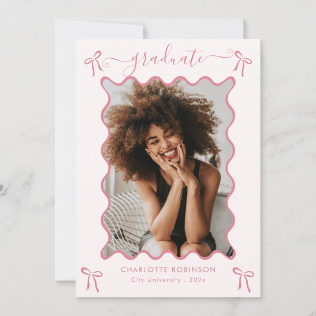 Pink Bow Graduation Party Announcement (Front)
