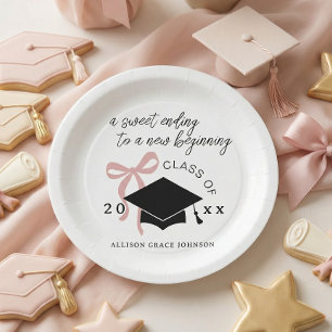 Pink Bow Graduation Party Favour Paper Plate