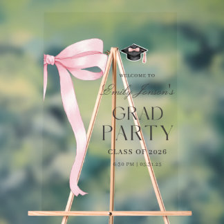 Pink Bow Graduation Party Girls Modern Graduate Acrylic Sign