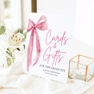 Pink Bow Graduation Party Graduate Cards and Gifts Pedestal Sign