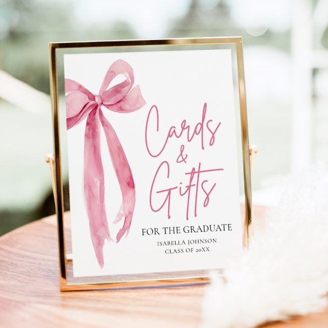Pink Bow Graduation Party Graduate Cards and Gifts Poster (Creator Uploaded)