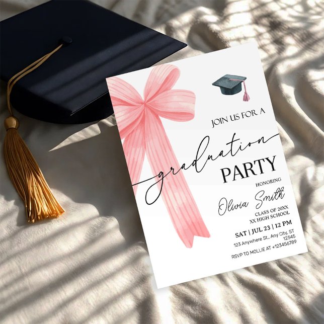 Pink Bow Graduation Party Invitation (Creator Uploaded)